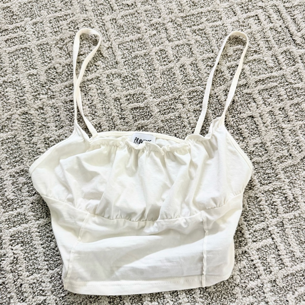 Princess Polly Organic Cotton Tilly Tank Top Size 2 Ruched Crop Top